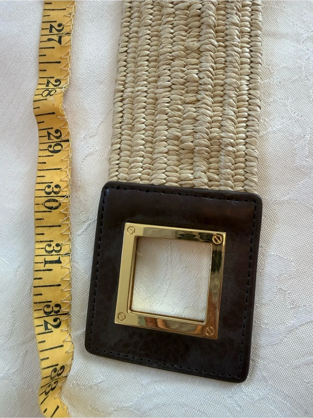 Michael Kors Brown Leather and stretch belt with Gold-Tone Logo clasp